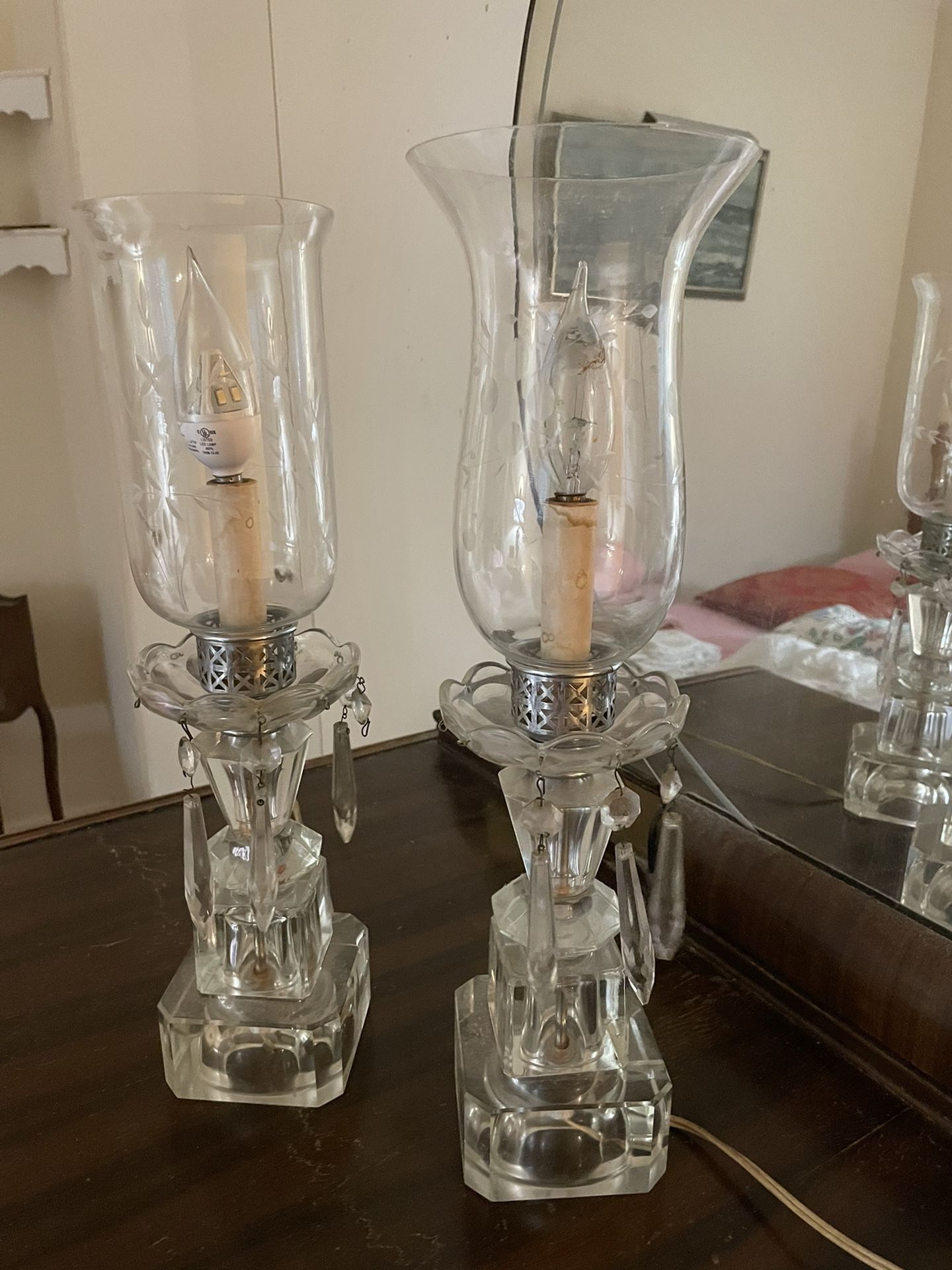 Vintage Crystal Hurricane Lamps