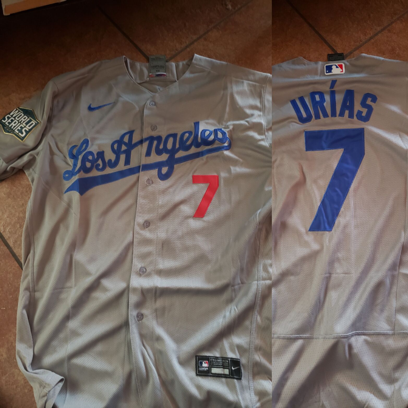 Dodgers grey urias World Series patch jersey size medium to 3xl stitched firm price pick up only