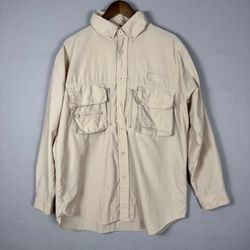 Cabela's Guidewear Vintage Fishing Shirt Men's L Tan Vented