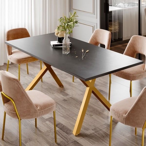 63” Rectangular Dining Table with Metal Golden Legs