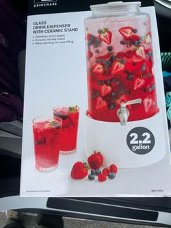 NEW 2.2 gallons glass drink dispenser with ceramic stand