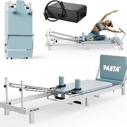 PAETA Pilates Reformer, Foldable Reformer Pilates with Music Wire Springs & Pilates reformer box set