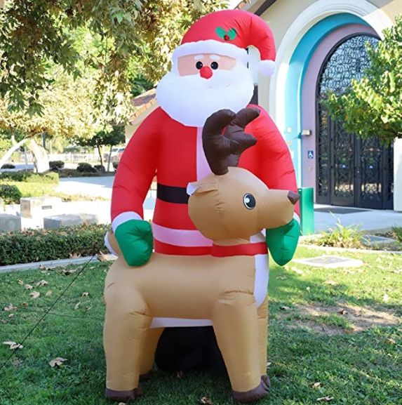 8Feet Inflatables Outdoor Christmas Santa Claus with Rein Deer, Blow Up Yard Decoration Clearance with LED Lights Built-in for Holiday/Christmas/Party