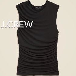 🌞(NEW) WOMEN’S J.CREW BLACK RUCHED SHELL TOP IN MATTE JERSEY - SIZE: SMALL 🌞