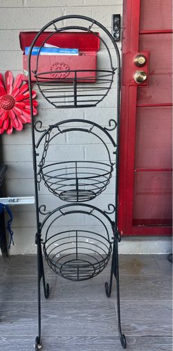 3-Tier Black Metal Wire Basket Stand