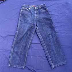 Vintage Y2K Tommy Hilfiger Men's 34 x 34Baggy Skater Carpenter Jeans Flag Patch