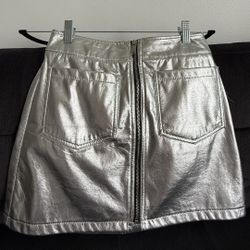 Love, Fire Metallic Silver Mini Skirt - Size S