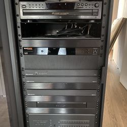 crestron audio rack, and amplifier