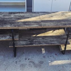 Wooden tv stand Shelving Unit with Black Metal Frame