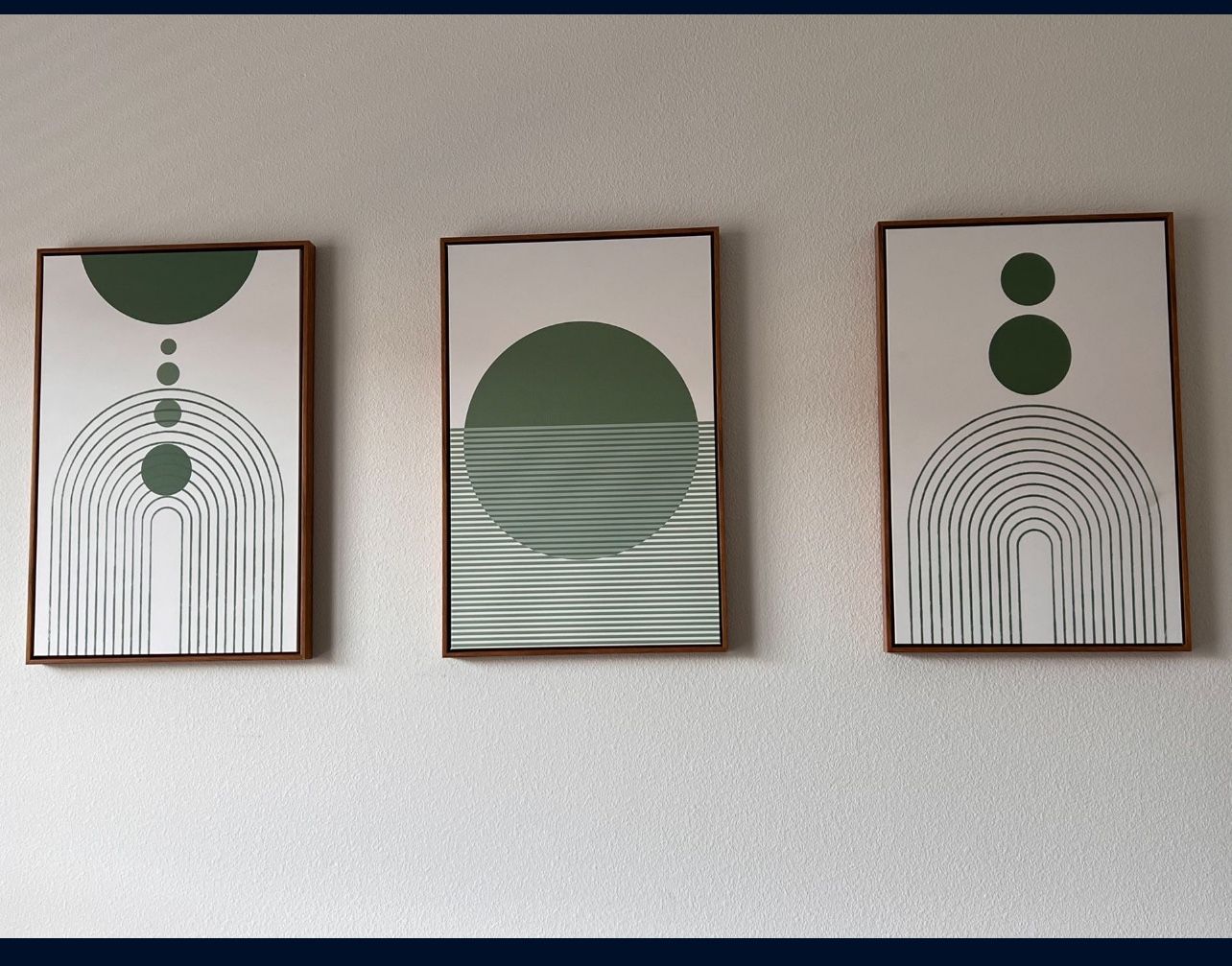 Framed Canvas Print Wall Art Green Semi-Circle and Line Parabola Abstract Shapes Illustrations Modern Art