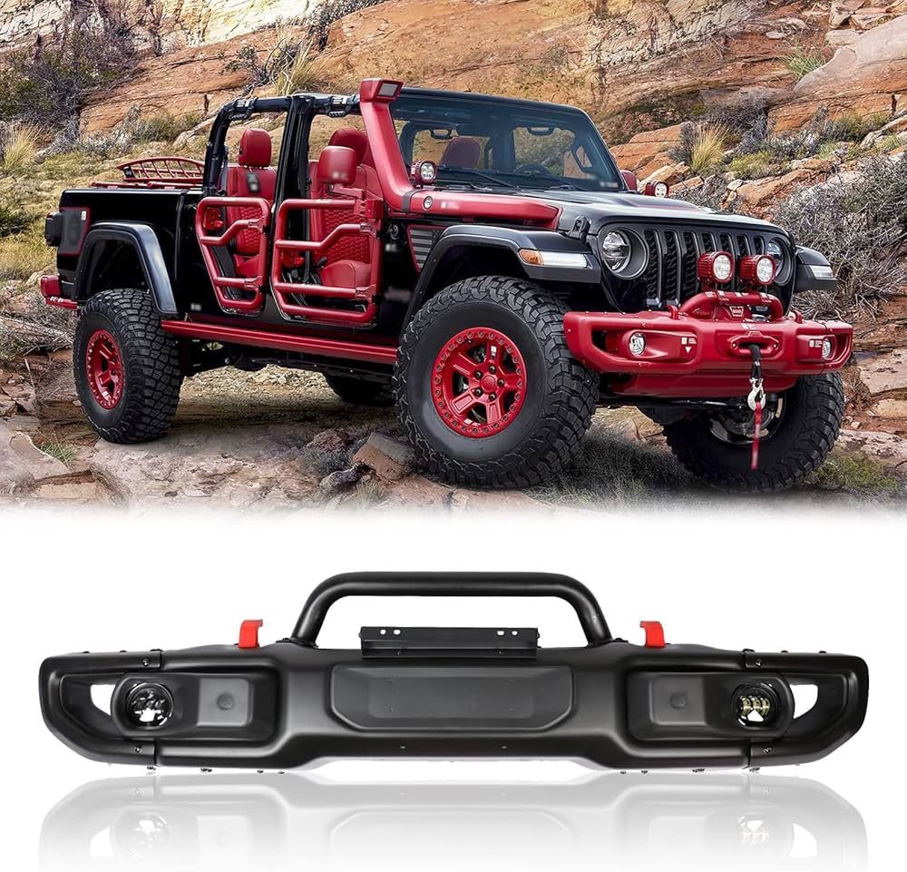 PENSUN Steel Front Bumper Body Kit W/Winch Plate Fit for Jeep Gladiator JT 2020-2022