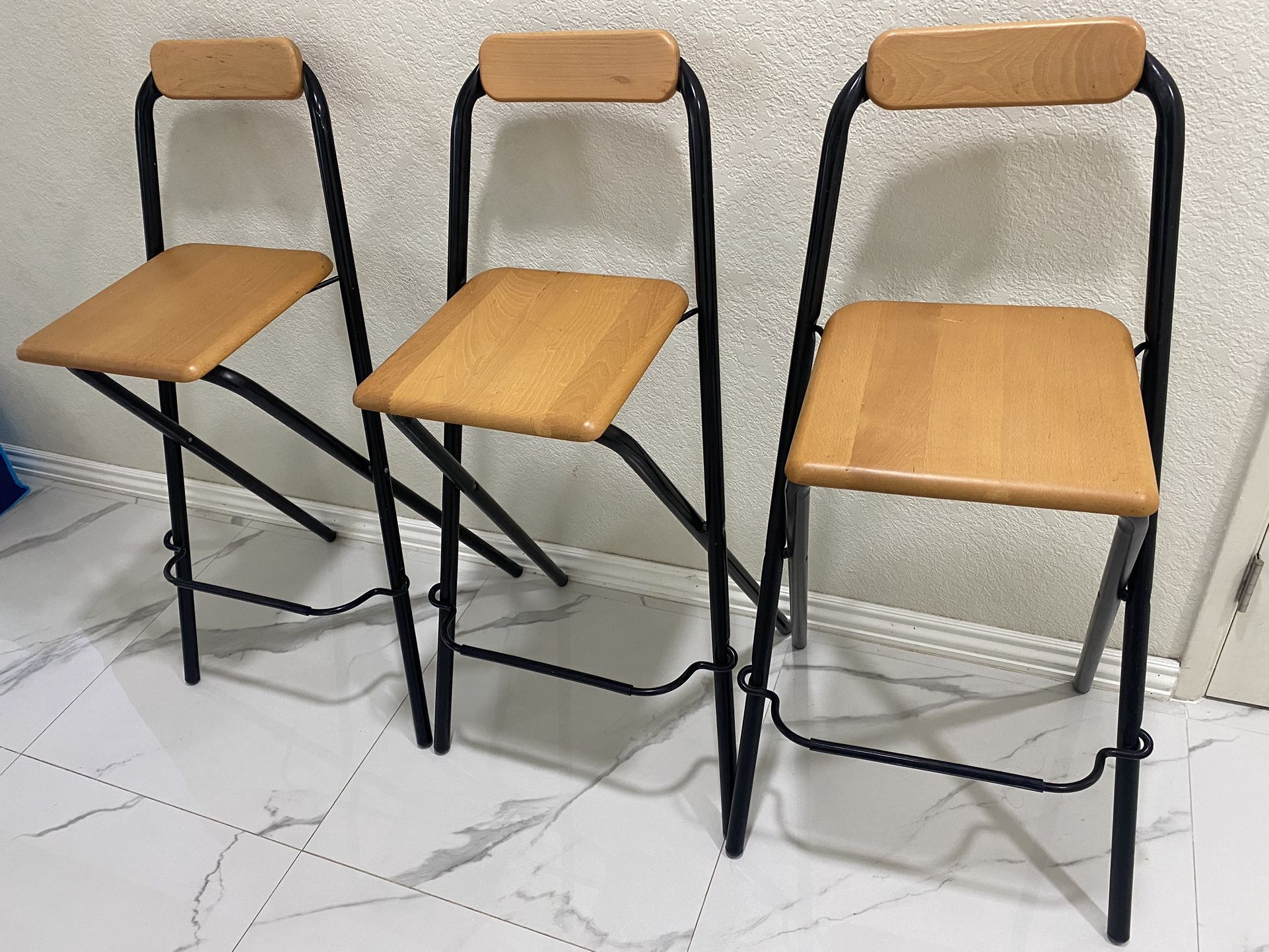 Three Vintage 1990s IKEA Dennis Folding Postmodern Bar Stools
