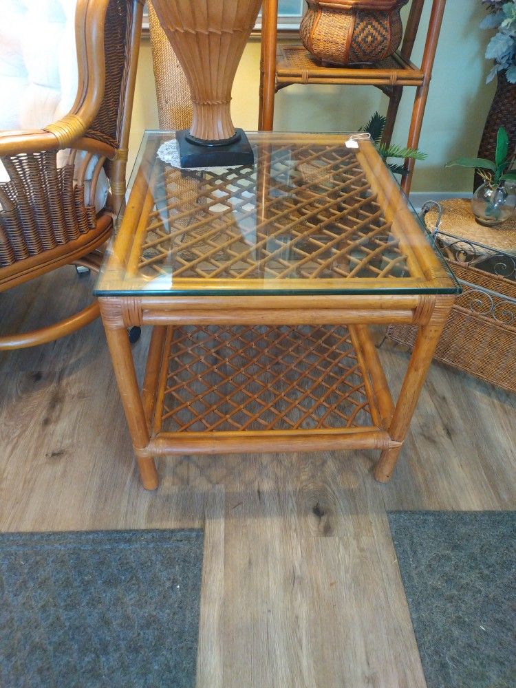 Beautiful Bamboo Side Table With Glass Top