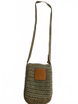 Handwoven Straw Crossbody Bag with Leather Patch