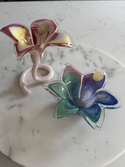 Pair of Murano Art Glass Flowers