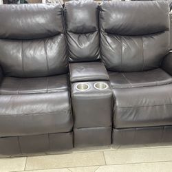 Brown Leather Recliner Sofa 