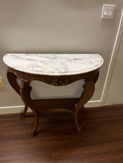 Antique entry table: Solid wood base with marble top