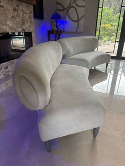 Luxury Modern Curved 3-Seater Sofas – Matching Pair