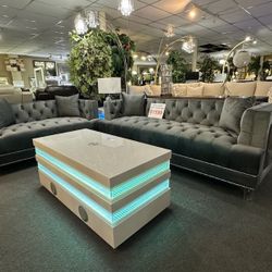 Brand New Tufted Gray Or Black Velvet Modern Sofa + Loveseat 2PCs Set