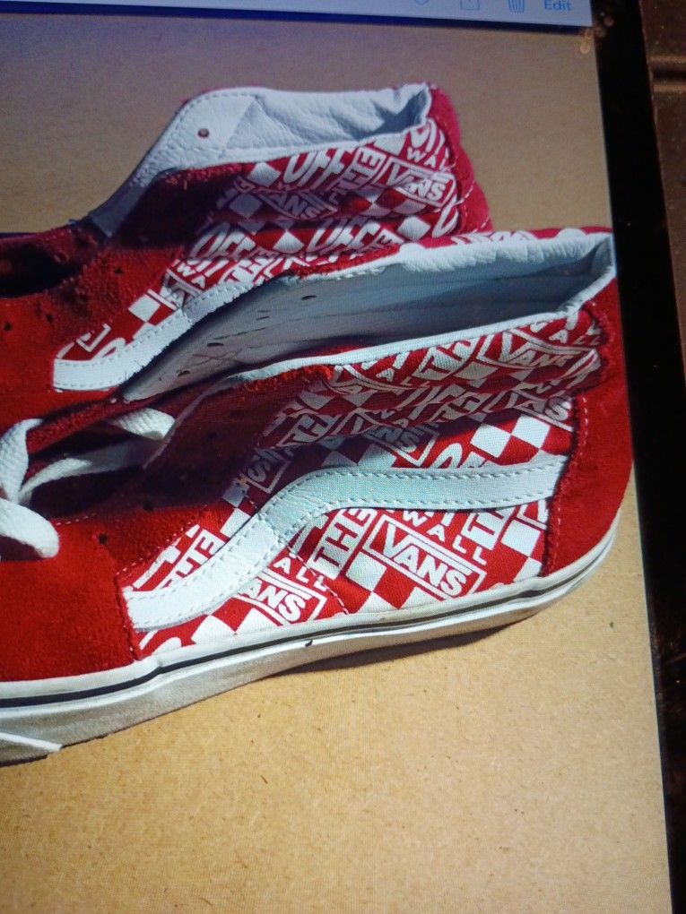 VANS MENS "OFF THE WALL" SK8-HI RACING RED SKATE SHOES. VN0A32QG3 B