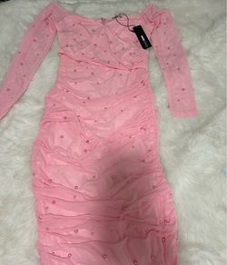 size L fashion nova pink dress with beads