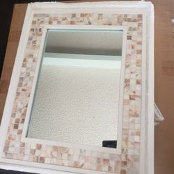 Rectangle Mirror 14×18" White Wood Shell Mother Pearl