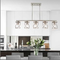 Mavcadonf Kitchen Island Light, 5-Light Dining Room Lighting Fixtures Hanging, Farmhouse Linear Pendant Light For Kitchen Island Table Living Room Wit