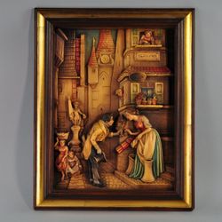 "RARE XL" The Eternal Wedding Wall Relief Carl Spitzweg Wood Solid Carving