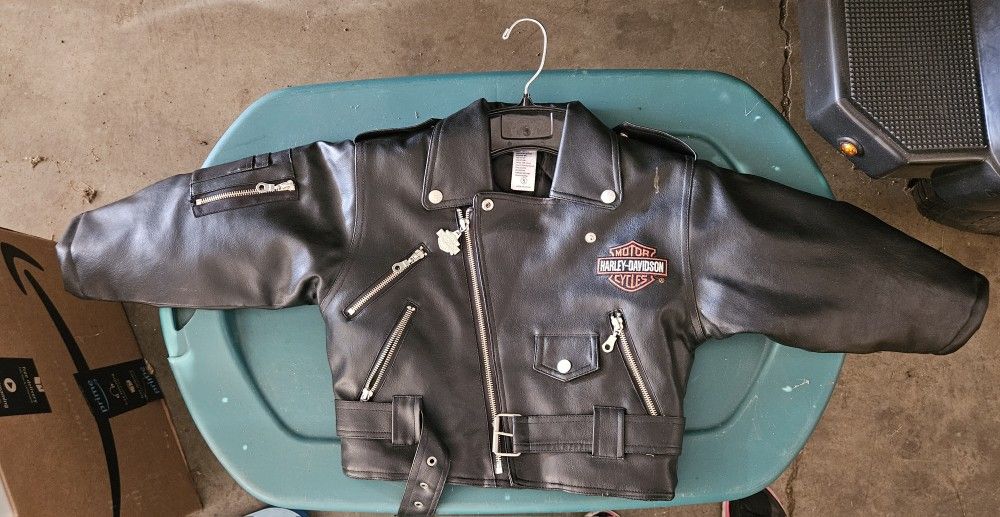 Harley Davidson Kids Black Leather Jacket Size 5