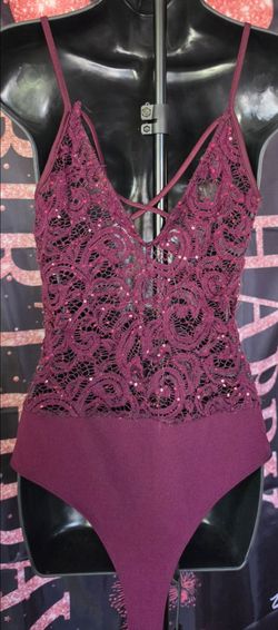 Burgundy Lace Sequin Bodysuit