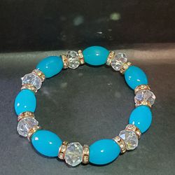 Womens turquoise and crystal beads bracelet one size fits all