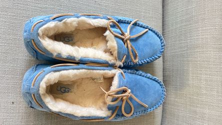 UGG Blue Suede Moccasin Slippers