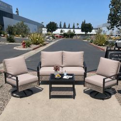 New 4 PCs Outdoor Aluminum Patio Furniture Set Swivel Chair Rocking Loveseat Table Conversation Set
