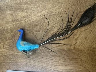 Vintage 2000-2009 Hand Blown Glass Peacock Clip On Chistmas Ornament