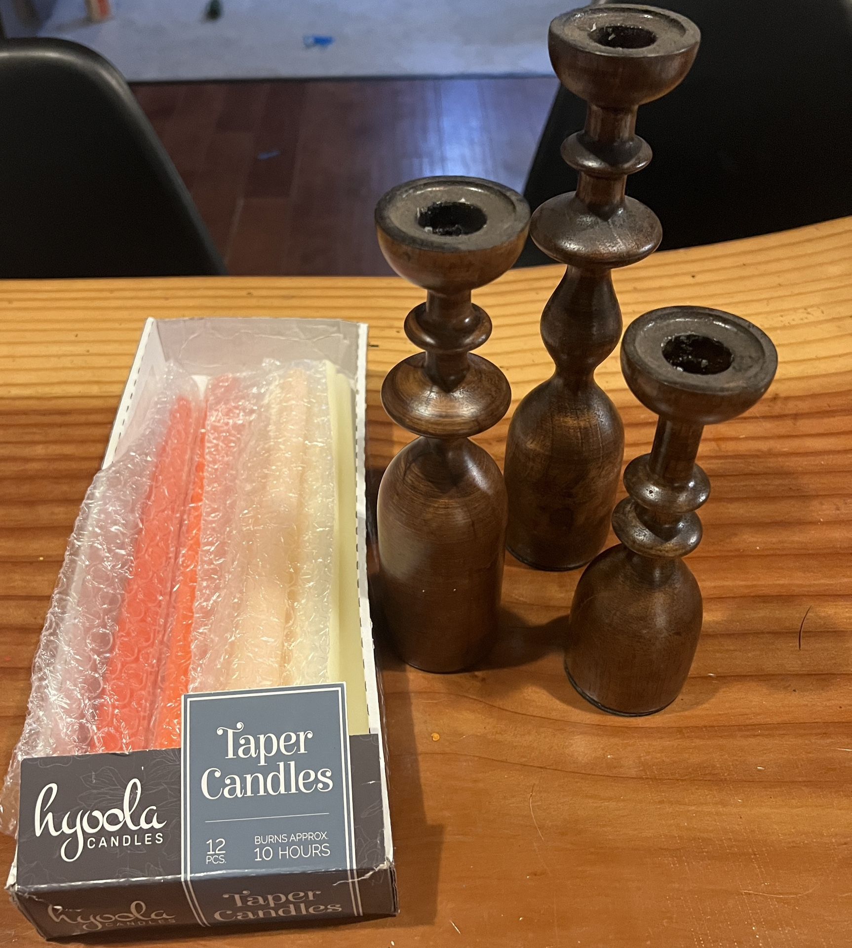 Wooden Mid century Candle Holders
