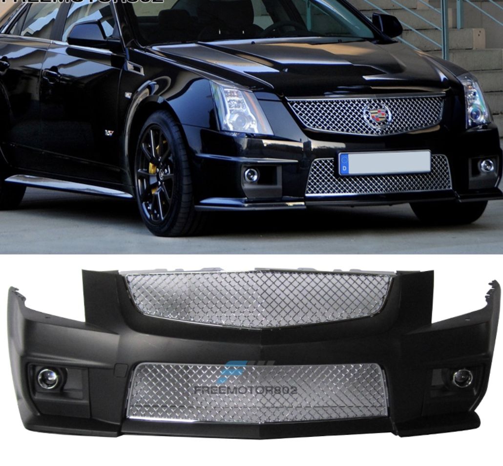 08-13 Cadillac CTS V Style Front Bumper Conversion Grille Foglight PP