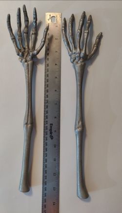 Cast Metal Silver Colored Skeleton Hand Salad Servers • Spooky Halloween Decor 13"