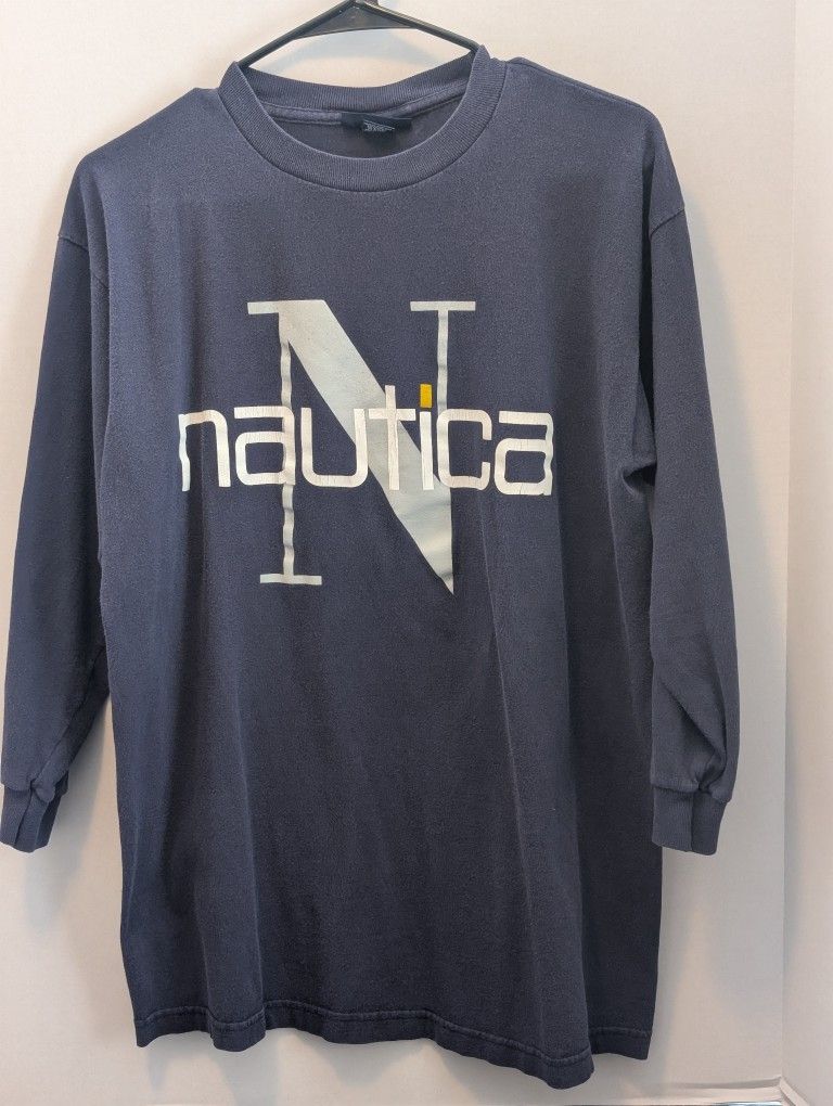 Vintage 90's Nautica Long Sleeve Logo T-Shirt - SIZE  XL  (20) Navy Blue