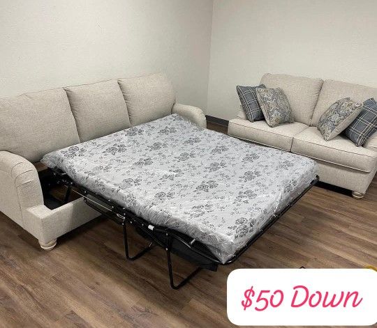 $50 Down Finance Reclining Sectional Sofa Loveseat Sleeper Bedroom Set Queen or King Bed Dresser Chest Dresser Dining Table Free Delivery Free Matres