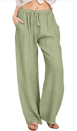 Women's Cotton Linen Wide Leg Drawstring Pants