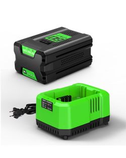 4.0Ah 60V Battery Replacement for Greenworks 60V Battery LB604 LB603 LB6025 LB602 LB60A, with 60V Single-Port Charger Combo, Compatible with Greenwork