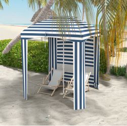 Navy Blue Striped Beach Cabana Shelter