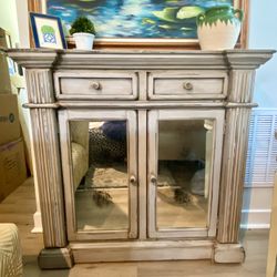 Gray distressed wood cabinet/console - smoked glass