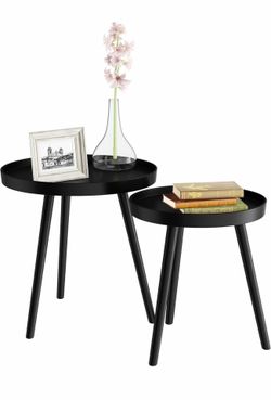 Nesting Side Tables - Set of 2 Round End Tables for Living Room, Bedroom, or Home Office - Accent Table Set with Tray Tops - Mid-Century Modern Living