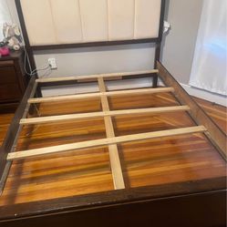 Queen Wood Bed Frame with Padded Headboard