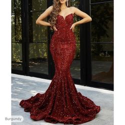Prom Burgundy trumpet Mermaid Dress