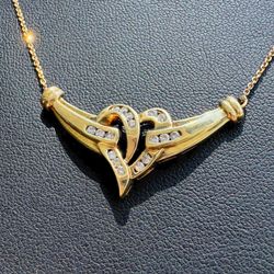 14k solid yellow gold 0.5CTW Natural Diamond Heart Pendant Necklace 18” Chain