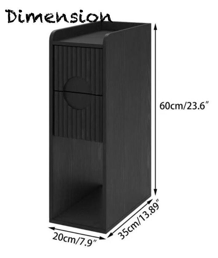 🥨2Pcs End Tables, Small Side Table, Slim Side Table, Wood 2 Drawer Narrow Nightstand