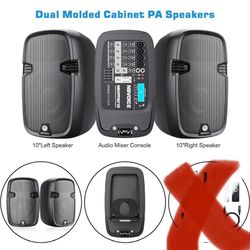 10" 600W Professional PA System Mixer DJ Bundle,Portabel Speakers 2-Way Bluetooth Sound System USB $250