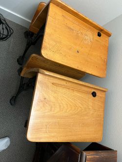 Antique cast iron and wood school desks (2)